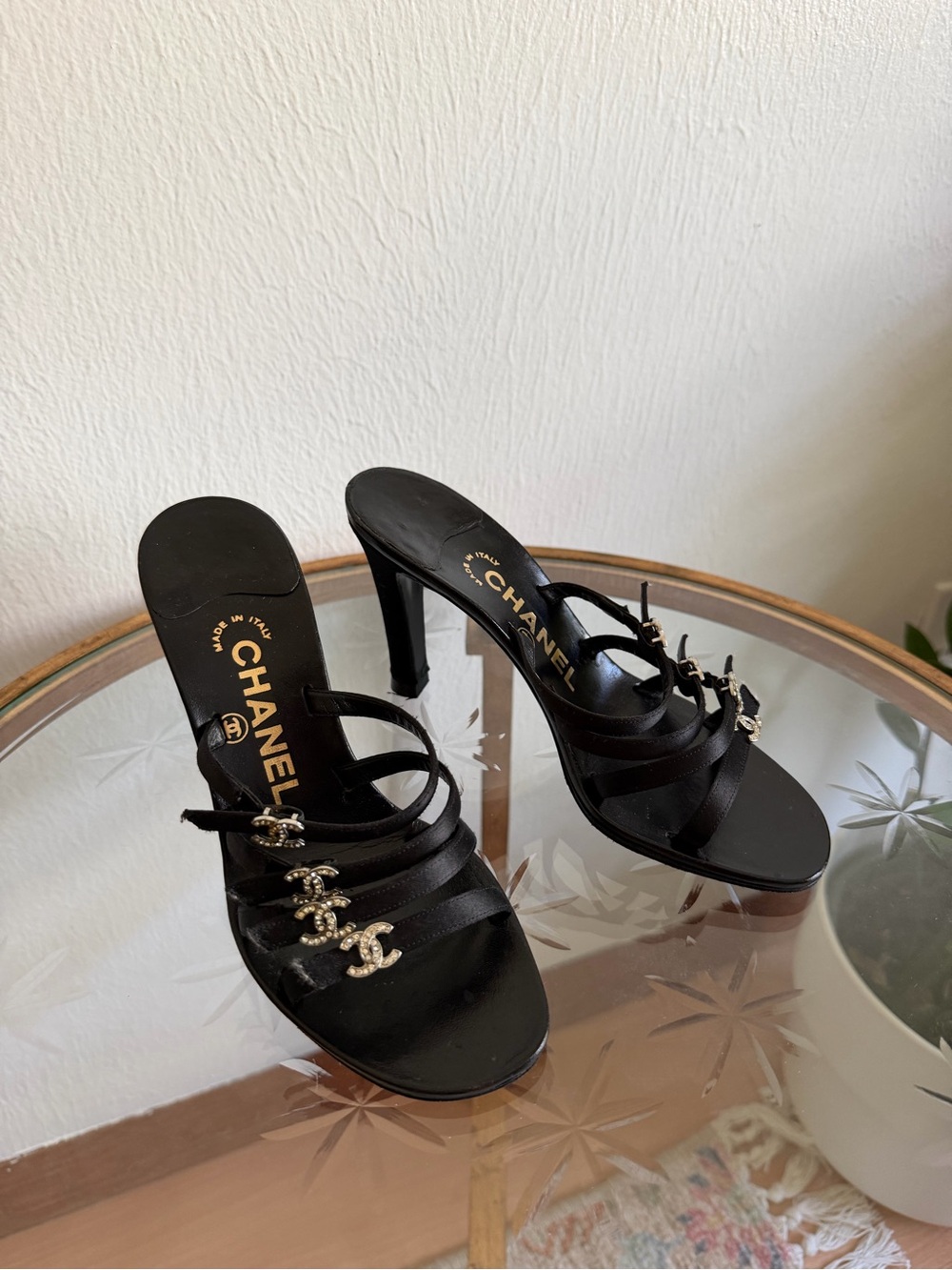 CHANEL Black Crystal CC-Strap Heels - Picture 2 of 3